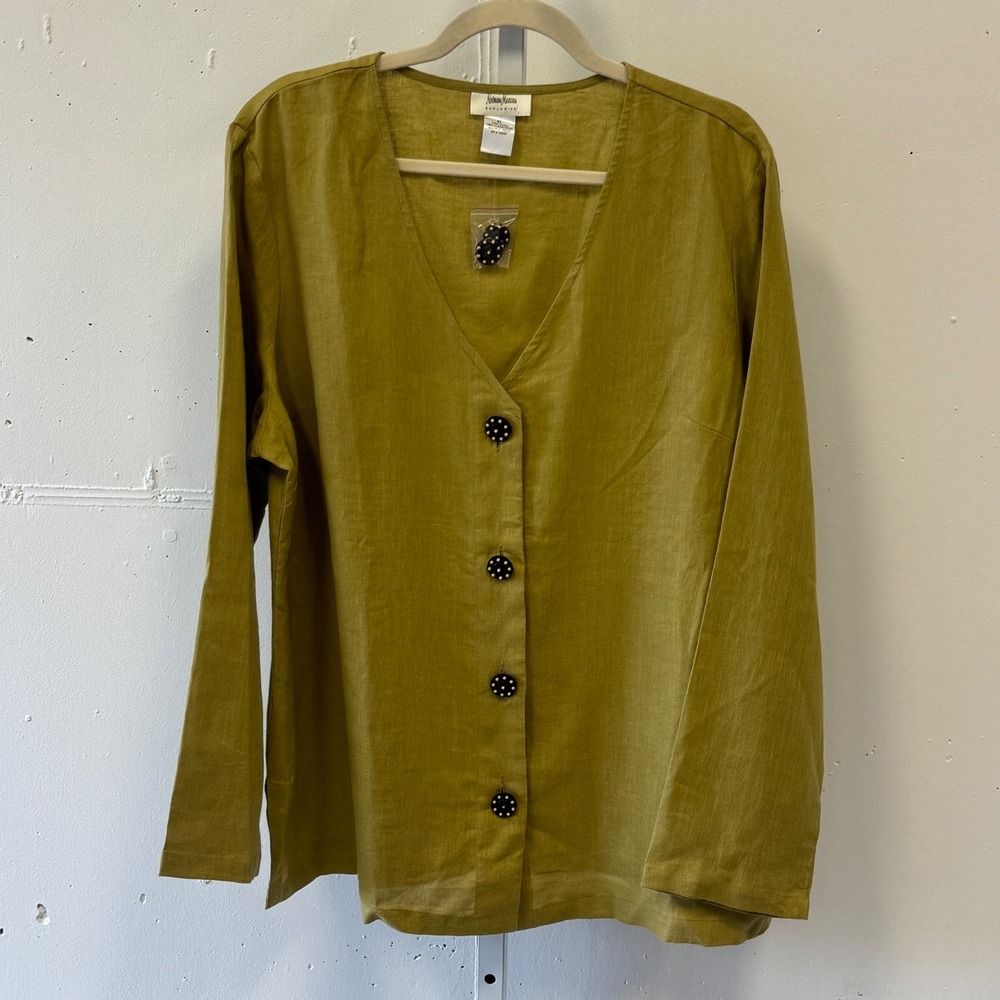 Neiman Marcus Exclusive Mustard Yellow 100% Linen Button Blouse XL Lagenlook